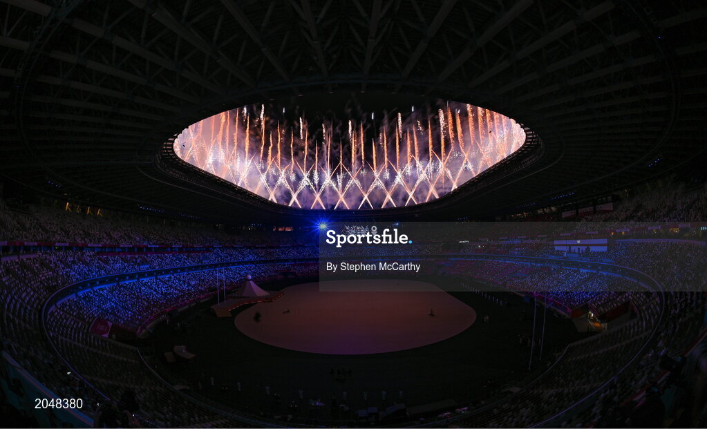 23 July 2021; A general view of the opening ceremony as fireworks are set off during the 2020 Tokyo Summer Olympic Games opening ceremony at the Olympic Stadium in Tokyo, Japan. Photo by Stephen McCarthy/Sportsfile