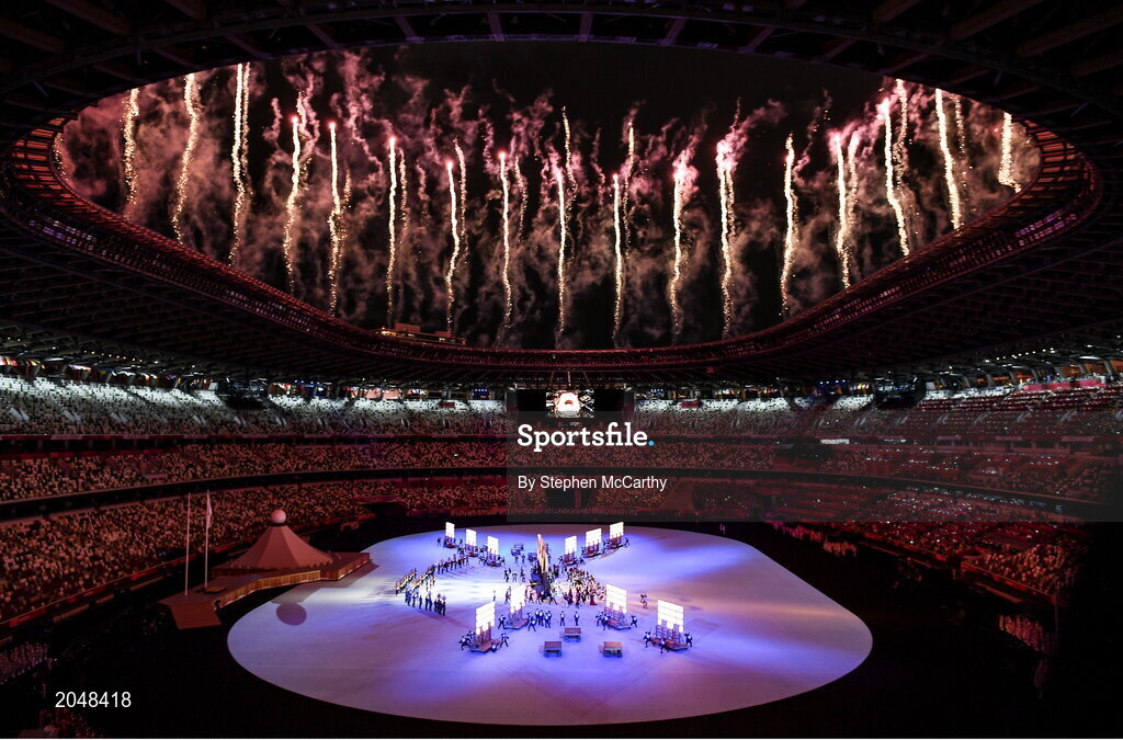 23 July 2021; A general view of the opening ceremony as fireworks are set off during the 2020 Tokyo Summer Olympic Games opening ceremony at the Olympic Stadium in Tokyo, Japan. Photo by Stephen McCarthy/Sportsfile