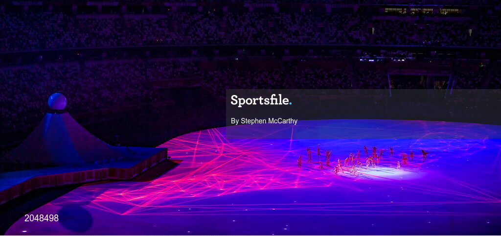 23 July 2021; Performers dancing during the light show, of the 2020 Tokyo Summer Olympic Games opening ceremony at the Olympic Stadium in Tokyo, Japan. Photo by Stephen McCarthy/Sportsfile