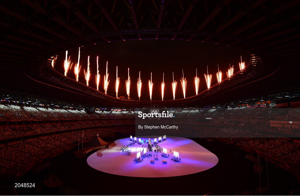 23 July 2021; A general view as fireworks are set off during the 2020 Tokyo Summer Olympic Games opening ceremony at the Olympic Stadium in Tokyo, Japan. Photo by Stephen McCarthy/Sportsfile