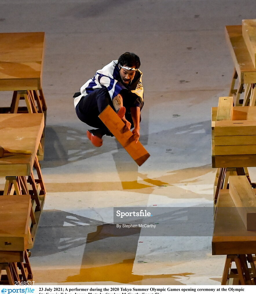 23 July 2021; A performer during the 2020 Tokyo Summer Olympic Games opening ceremony at the Olympic Stadium in Tokyo, Japan. Photo by Stephen McCarthy/Sportsfile