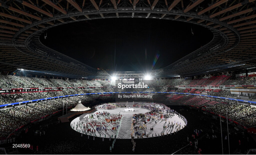 23 July 2021; A general view of the Olympic stadium during the 2020 Tokyo Summer Olympic Games opening ceremony at the Olympic Stadium in Tokyo, Japan. Photo by Stephen McCarthy/Sportsfile
