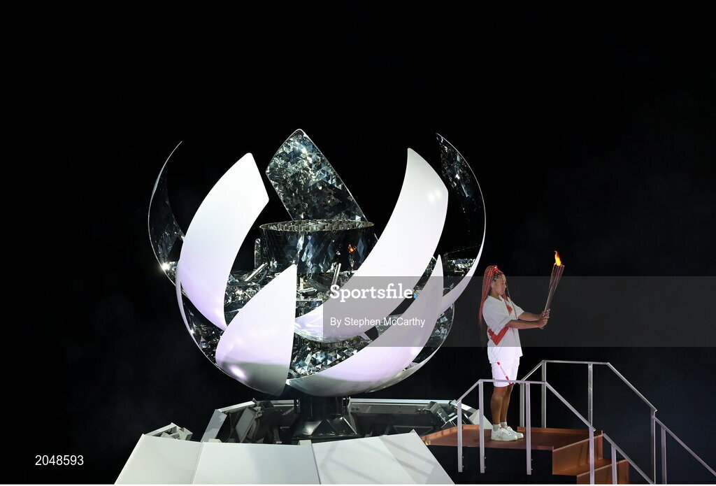 23 July 2021; Naomi Osaka of Japan before lighting the Olympic Flame during the 2020 Tokyo Summer Olympic Games opening ceremony at the Olympic Stadium in Tokyo, Japan. Photo by Stephen McCarthy/Sportsfile