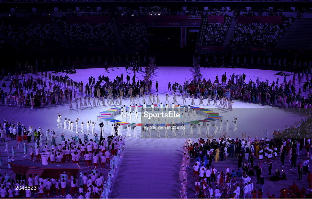 23 July 2021; A general view during the 2020 Tokyo Summer Olympic Games opening ceremony at the Olympic Stadium in Tokyo, Japan. Photo by Stephen McCarthy/Sportsfile
