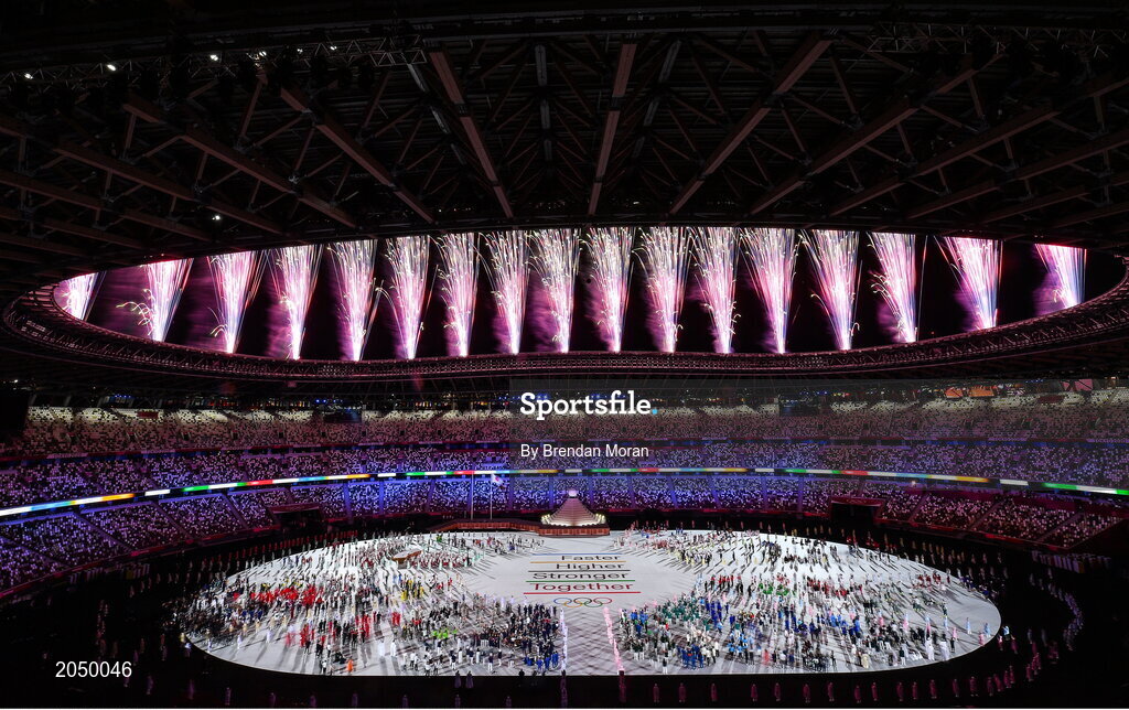 23 July 2021; A general view of the opening ceremony as fireworks are set off during the 2020 Tokyo Summer Olympic Games opening ceremony at the Olympic Stadium in Tokyo, Japan. Photo by Brendan Moran/Sportsfile