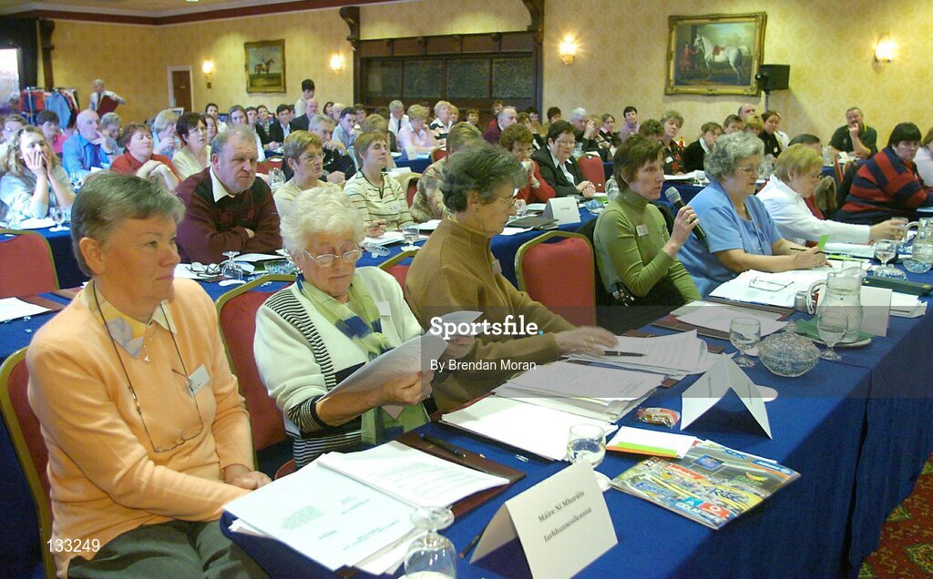 28 February 2004; Delegates pictured during a debate on a motion at the Annual Congress of Cumann Camogaiocht na nGael during the  associations centenary celebrations at the Citywest Hotel, Dublin. Picture credit; Brendan Moran / SPORTSFILE *EDI*