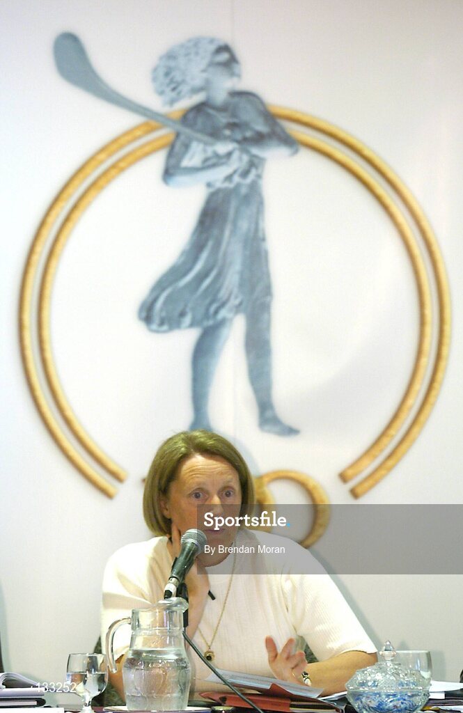 28 February 2004; Miriam O'Callaghan, Uachtarain, chairs a debate on a motion at the Annual Congress of Cumann Camogaiocht na nGael during the  associations centenary celebrations at the Citywest Hotel, Dublin. Picture credit; Brendan Moran / SPORTSFILE *EDI*