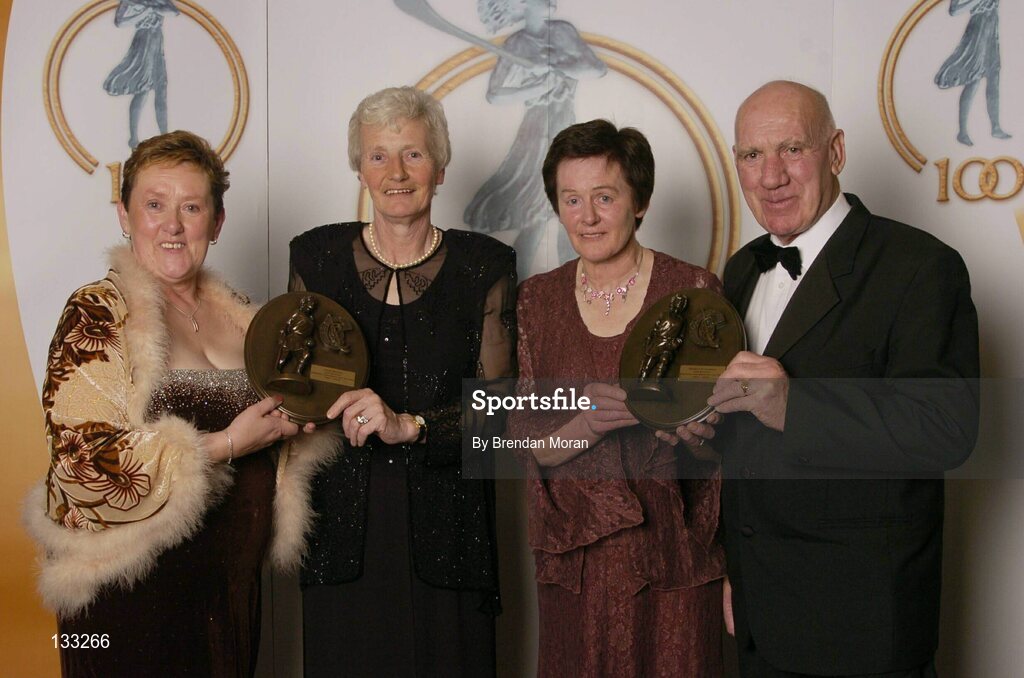 28 February 2004; Anne O'Brien, left, Secretary, Wexford County Camogie Board, with players who were named on the Camogie team of the Century, Mary Sinnott Dinan, 2nd from left, and Margaret O'Leary Leacy and Jack O'Brien, Chairman, Wexford County Camogie Board, at the Cumann Camogaiocht na nGael centenary celebrations at the Citywest Hotel, Dublin. Picture credit; Brendan Moran / SPORTSFILE *EDI*
