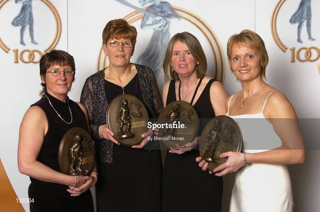 28 February 2004; Sandie Fitzgibbon, left, Marie Costine O'Donovan, 2nd from left, Pat Moloney Lenihan and Linda Mellerick, right, who were named on the Camogie team of the Century, at the Cumann Camogaiocht na nGael centenary celebrations at the Citywest Hotel, Dublin. Picture credit; Brendan Moran / SPORTSFILE *EDI*