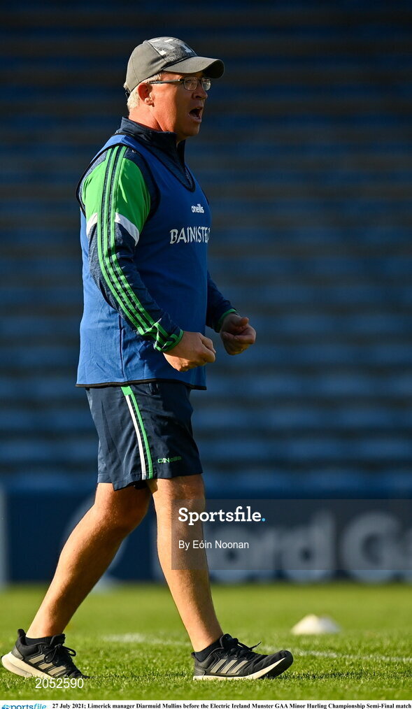 27 July 2021; Limerick manager Diarmuid Mullins before the Electric Ireland Munster GAA Minor Hurling Championship Semi-Final match between Limerick and Cork at Semple Stadium in Thurles, Tipperary. Photo by Eóin Noonan/Sportsfile