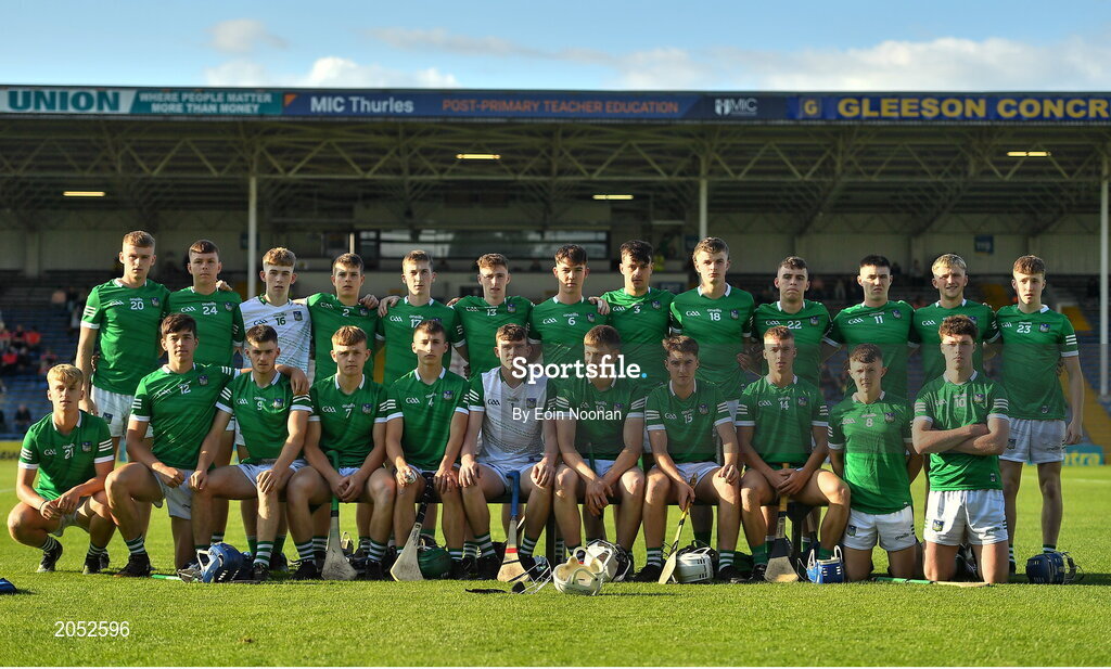 27 July 2021; The Limerick team before the Electric Ireland Munster GAA Minor Hurling Championship Semi-Final match between Limerick and Cork at Semple Stadium in Thurles, Tipperary. Photo by Eóin Noonan/Sportsfile