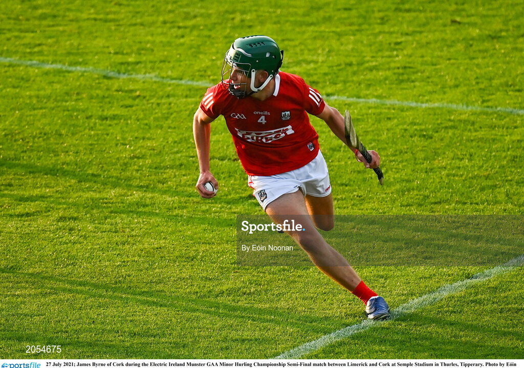 27 July 2021; James Byrne of Cork during the Electric Ireland Munster GAA Minor Hurling Championship Semi-Final match between Limerick and Cork at Semple Stadium in Thurles, Tipperary. Photo by Eóin Noonan/Sportsfile