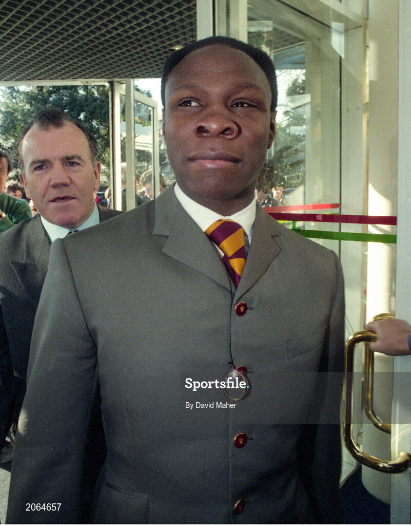 6 February 1995; WBO super middleweight champion Chris Eubank arrives for a press conference at the Jury's Hotel in Ballsbridge, Dublin ahead of his WBO super middleweight title fight against Steve Collins in Cork in March. Photo by David Maher/Sportsfile