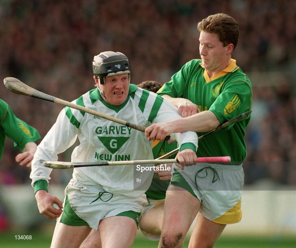 17 March 1994; Joe Cooney, Sarsfields, is tackled by Philip Shanahan, Toomevara. AIB All - Ireland club Hurling Final, Toomevara v Sarsfields, Croke Park, Dublin. Picture credit; Ray McManus / SPORTSFILE