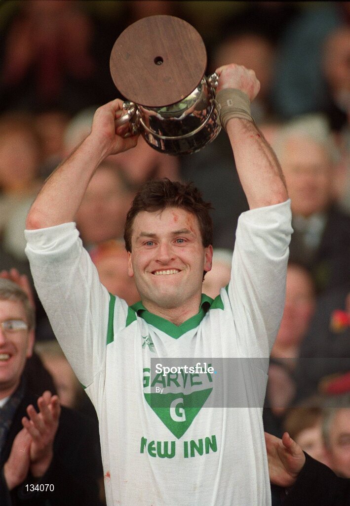 17 March 1994; Pakie Cooney, Sarsfields captain, lifts the cup after victory in the final. AIB All - Ireland club Hurling Final, Toomevara v Sarsfields, Croke Park, Dublin. Picture credit; Ray McManus / SPORTSFILE