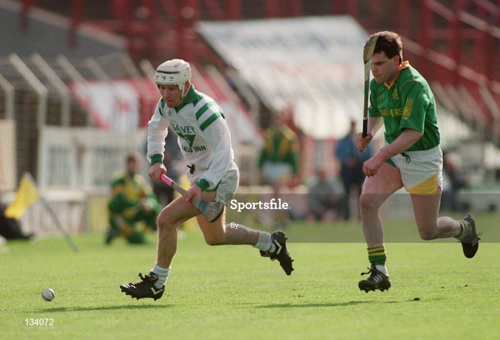 17 March 1994; Peter Kelly, Sarsfields, is tackled by Declan O'Meara, Toomevara. AIB All - Ireland club Hurling Final, Toomevara v Sarsfields, Croke Park, Dublin. Picture credit; Ray McManus / SPORTSFILE