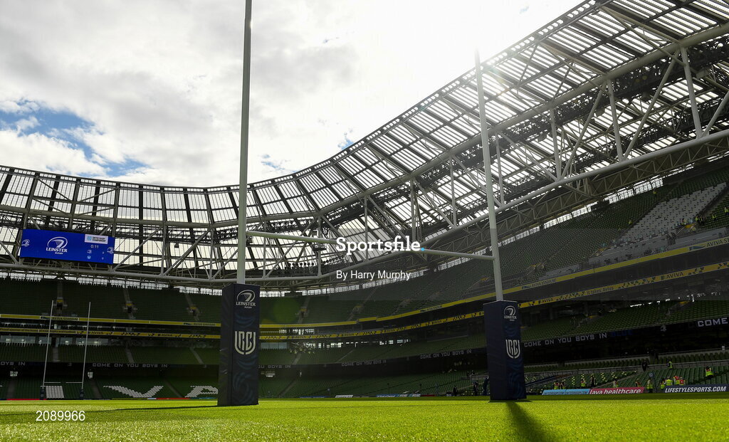 25 September 2021; A general view inside the stadium before the United Rugby Championship match between Leinster and Vodacom Bulls at the Aviva Stadium in Dublin.  Photo by Harry Murphy/Sportsfile