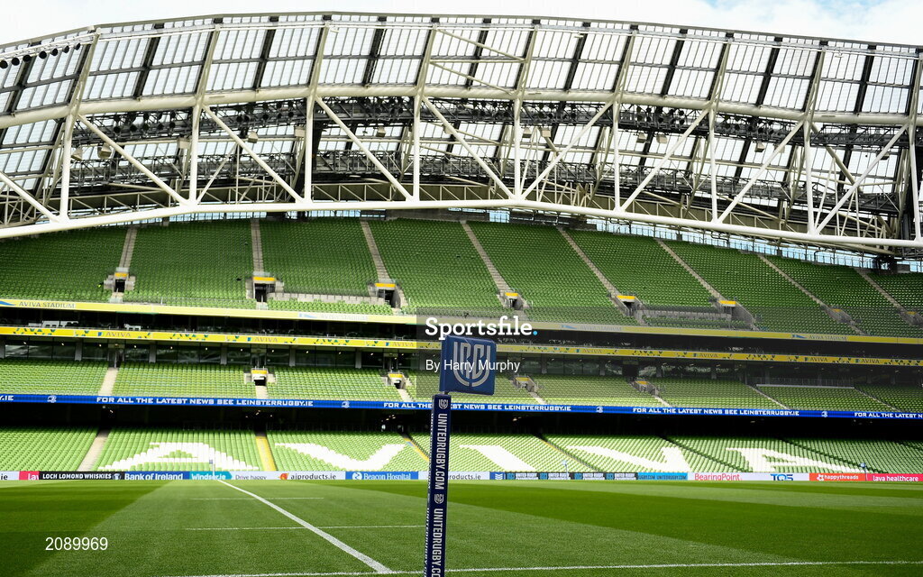 25 September 2021; A general view inside the stadium before the United Rugby Championship match between Leinster and Vodacom Bulls at the Aviva Stadium in Dublin.  Photo by Harry Murphy/Sportsfile