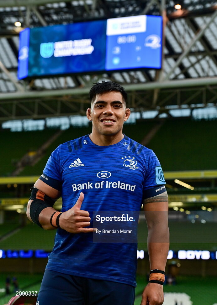 25 September 2021; Michael Ala’alatoa of Leinster after the United Rugby Championship match between Leinster and Vodacom Bulls at Aviva Stadium in Dublin. Photo by Brendan Moran/Sportsfile