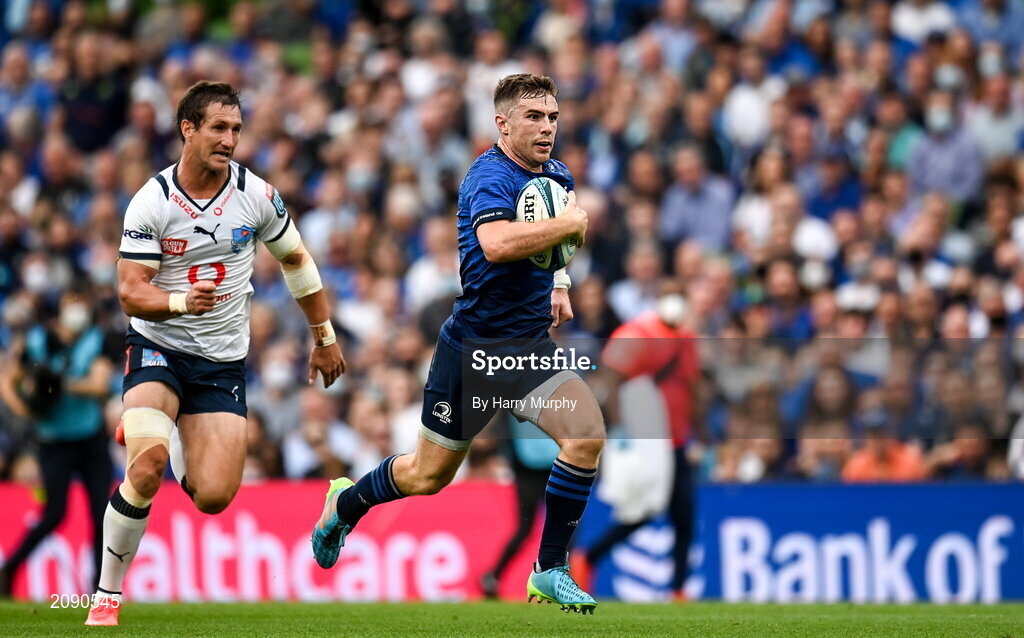 25 September 2021; Luke McGrath of Leinster during the United Rugby Championship match between Leinster and Vodacom Bulls at the Aviva Stadium in Dublin. Photo by Harry Murphy/Sportsfile