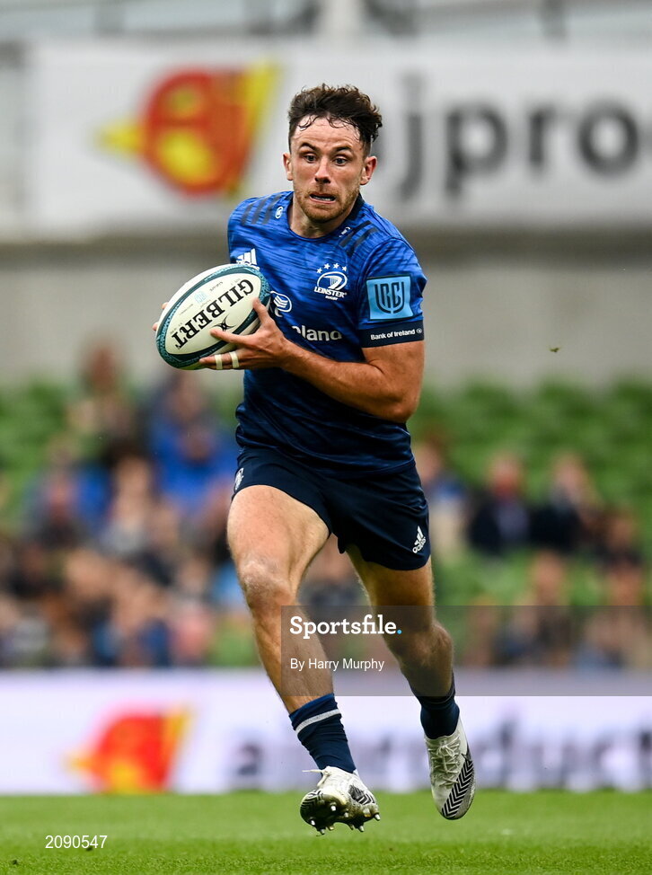 25 September 2021; Hugo Keenan of Leinster during the United Rugby Championship match between Leinster and Vodacom Bulls at the Aviva Stadium in Dublin. Photo by Harry Murphy/Sportsfile