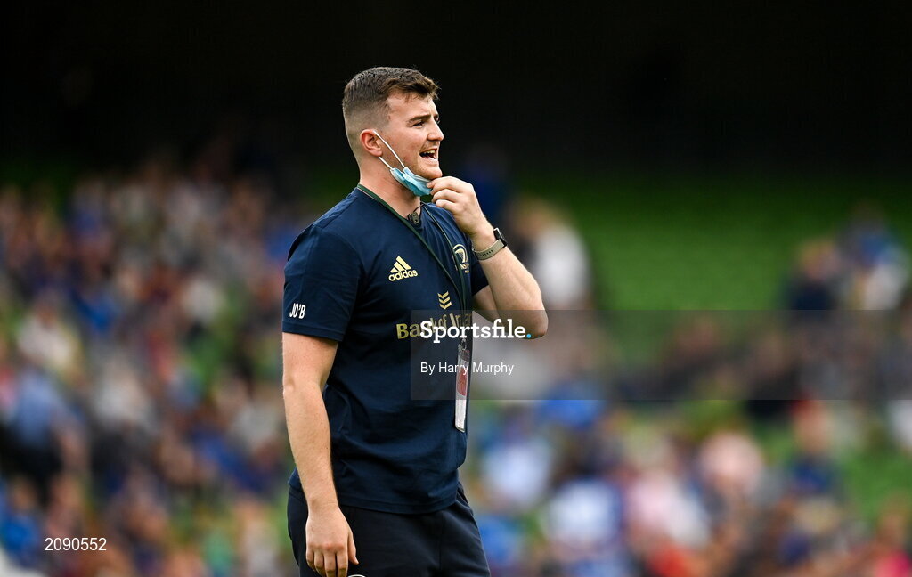 25 September 2021; Leinster sports scientist Jack O'Brien during the United Rugby Championship match between Leinster and Vodacom Bulls at the Aviva Stadium in Dublin. Photo by Harry Murphy/Sportsfile