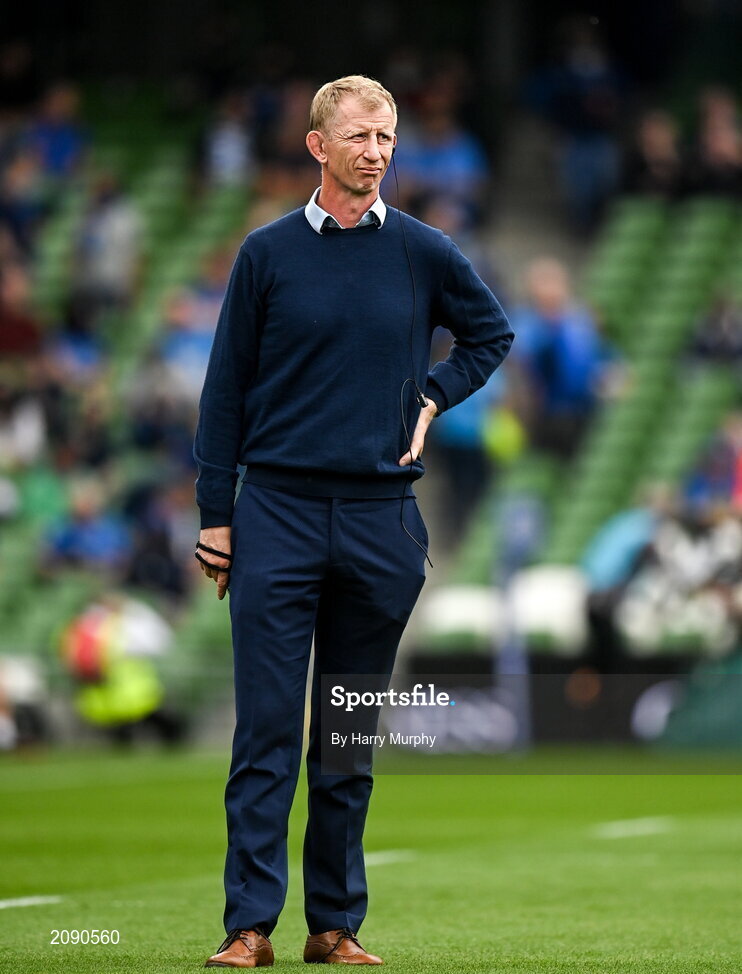 25 September 2021; Leinster head coach Leo Cullen before the United Rugby Championship match between Leinster and Vodacom Bulls at the Aviva Stadium in Dublin. Photo by Harry Murphy/Sportsfile