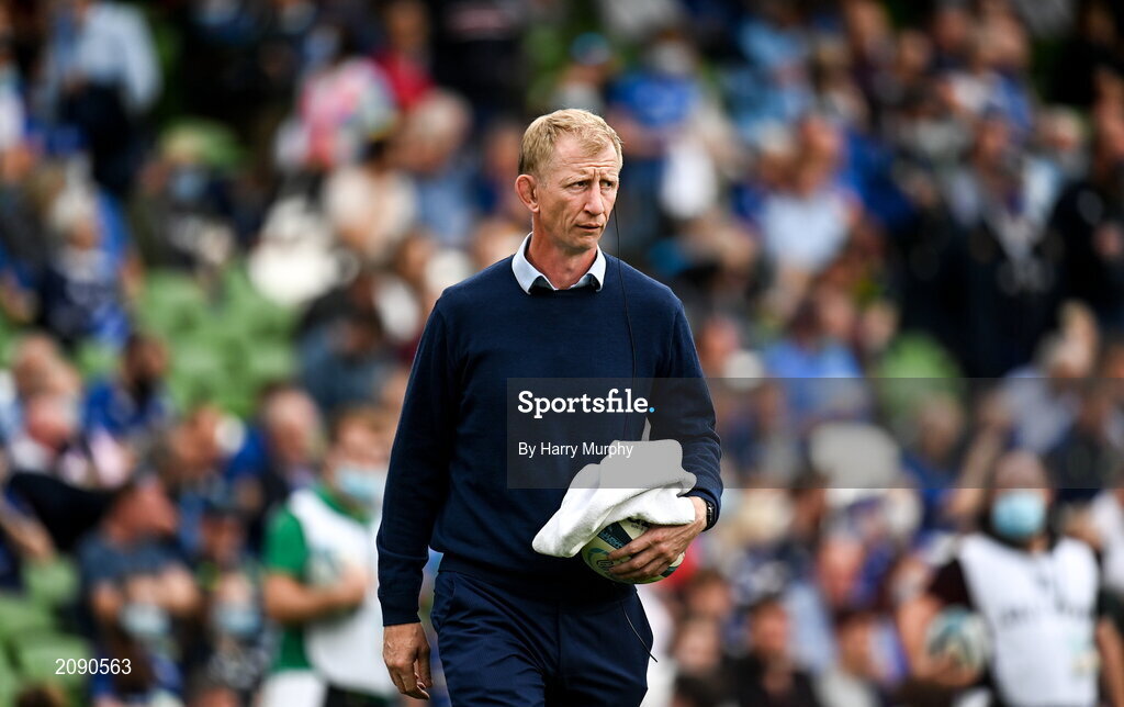 25 September 2021; Leinster head coach Leo Cullen during the United Rugby Championship match between Leinster and Vodacom Bulls at the Aviva Stadium in Dublin. Photo by Harry Murphy/Sportsfile