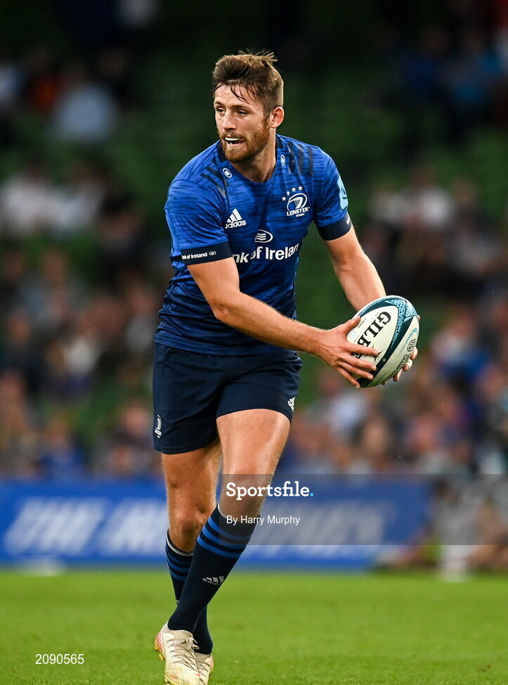 25 September 2021; Ross Byrne of Leinster during the United Rugby Championship match between Leinster and Vodacom Bulls at the Aviva Stadium in Dublin. Photo by Harry Murphy/Sportsfile