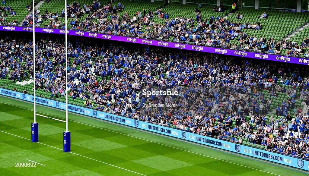 25 September 2021; Leinster supporters before the United Rugby Championship match between Leinster and Vodacom Bulls at Aviva Stadium in Dublin. Photo by Brendan Moran/Sportsfile