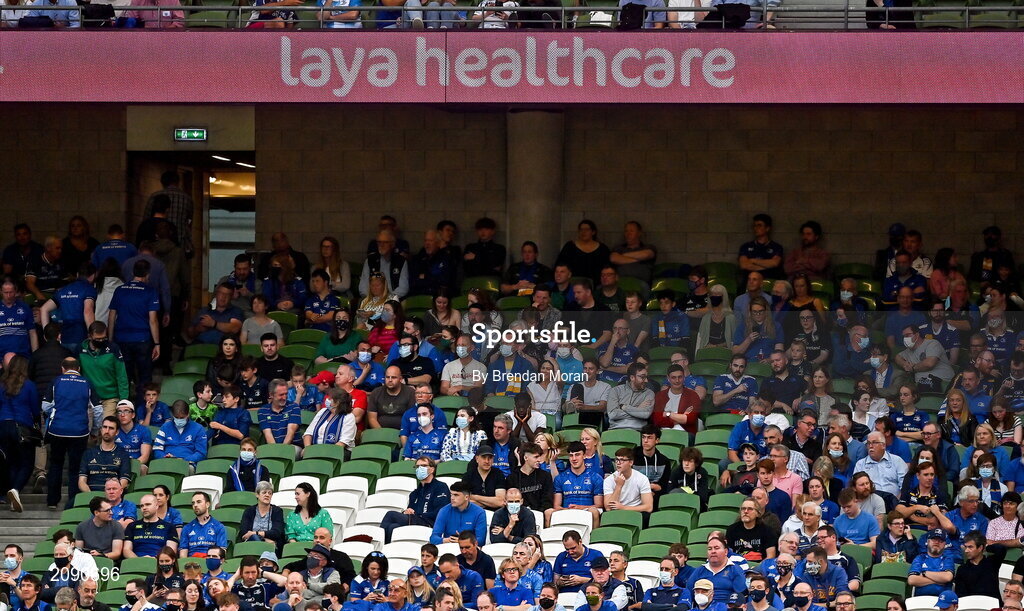 25 September 2021; Leinster supporters during the United Rugby Championship match between Leinster and Vodacom Bulls at Aviva Stadium in Dublin. Photo by Brendan Moran/Sportsfile