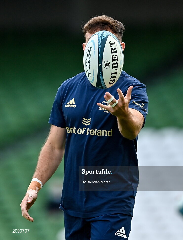 25 September 2021; Hugo Keenan of Leinster before the United Rugby Championship match between Leinster and Vodacom Bulls at Aviva Stadium in Dublin.  Photo by Brendan Moran/Sportsfile