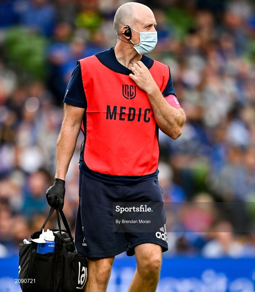 25 September 2021; Leinster head physiotherapist Garreth Farrell during the United Rugby Championship match between Leinster and Vodacom Bulls at Aviva Stadium in Dublin. Photo by Brendan Moran/Sportsfile