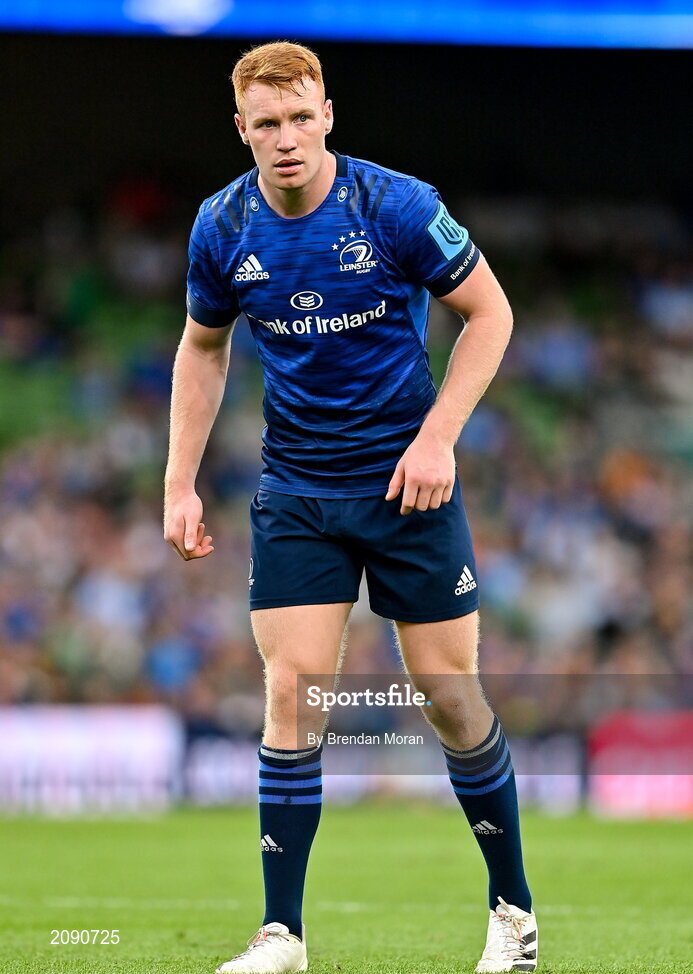 25 September 2021; Ciarán Frawley of Leinster during the United Rugby Championship match between Leinster and Vodacom Bulls at Aviva Stadium in Dublin. Photo by Brendan Moran/Sportsfile