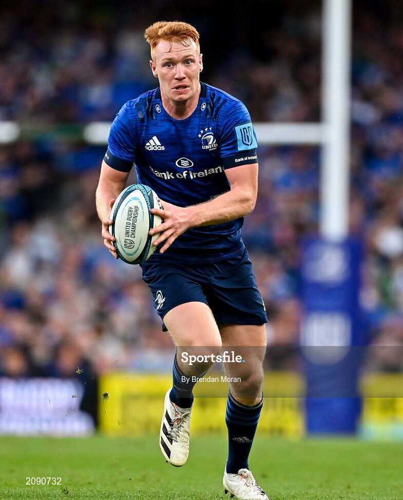 25 September 2021; Ciarán Frawley of Leinster during the United Rugby Championship match between Leinster and Vodacom Bulls at Aviva Stadium in Dublin. Photo by Brendan Moran/Sportsfile