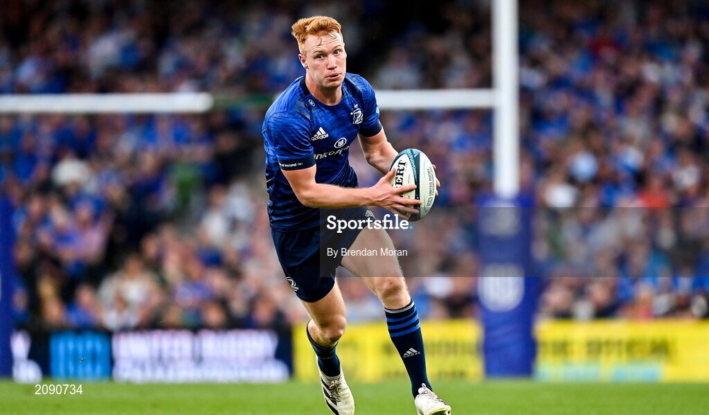 25 September 2021; Ciarán Frawley of Leinster during the United Rugby Championship match between Leinster and Vodacom Bulls at Aviva Stadium in Dublin. Photo by Brendan Moran/Sportsfile