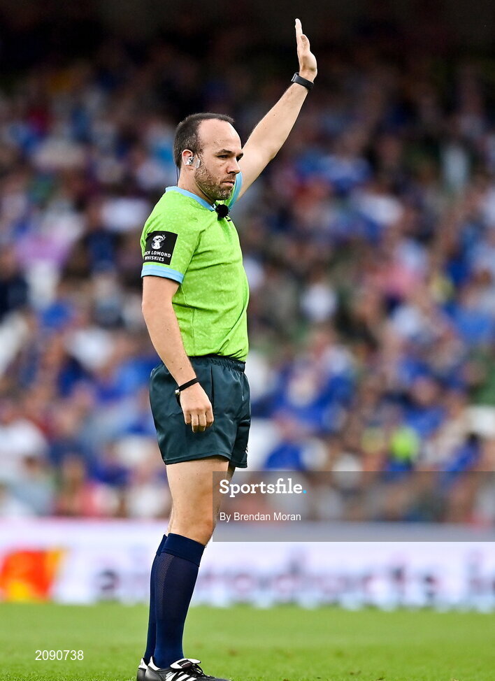 25 September 2021; Referee Mike Adamson during the United Rugby Championship match between Leinster and Vodacom Bulls at Aviva Stadium in Dublin. Photo by Brendan Moran/Sportsfile