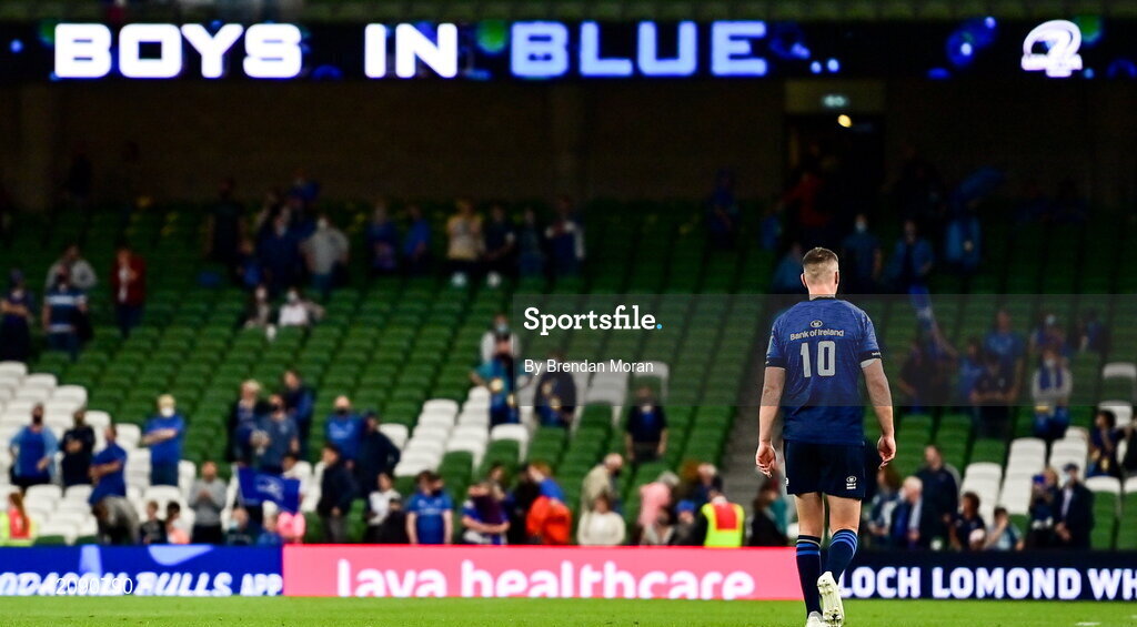 25 September 2021; Jonathan Sexton of Leinster after the United Rugby Championship match between Leinster and Vodacom Bulls at Aviva Stadium in Dublin. Photo by Brendan Moran/Sportsfile