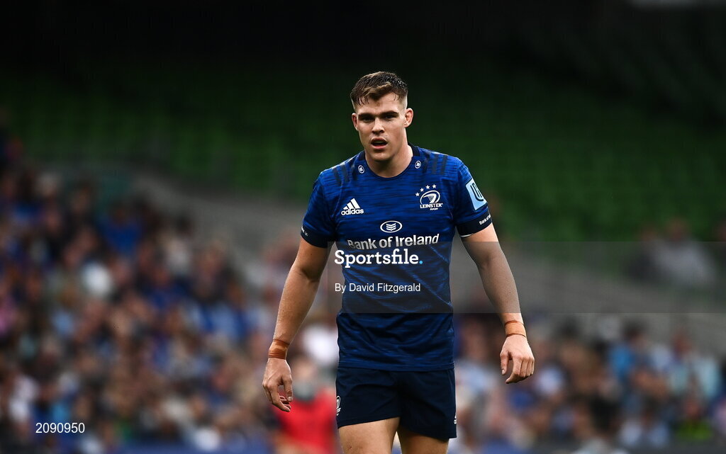 25 September 2021; Garry Ringrose of Leinster during the United Rugby Championship match between Leinster and Vodacom Bulls at Aviva Stadium in Dublin.  Photo by David Fitzgerald/Sportsfile