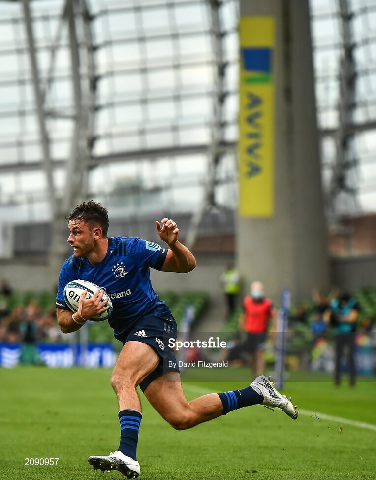 25 September 2021; Hugo Keenan of Leinster during the United Rugby Championship match between Leinster and Vodacom Bulls at Aviva Stadium in Dublin.  Photo by David Fitzgerald/Sportsfile