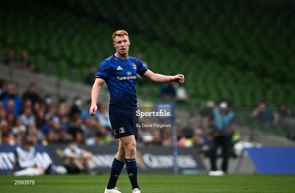 25 September 2021; Ciarán Frawley of Leinster during the United Rugby Championship match between Leinster and Vodacom Bulls at Aviva Stadium in Dublin.  Photo by David Fitzgerald/Sportsfile