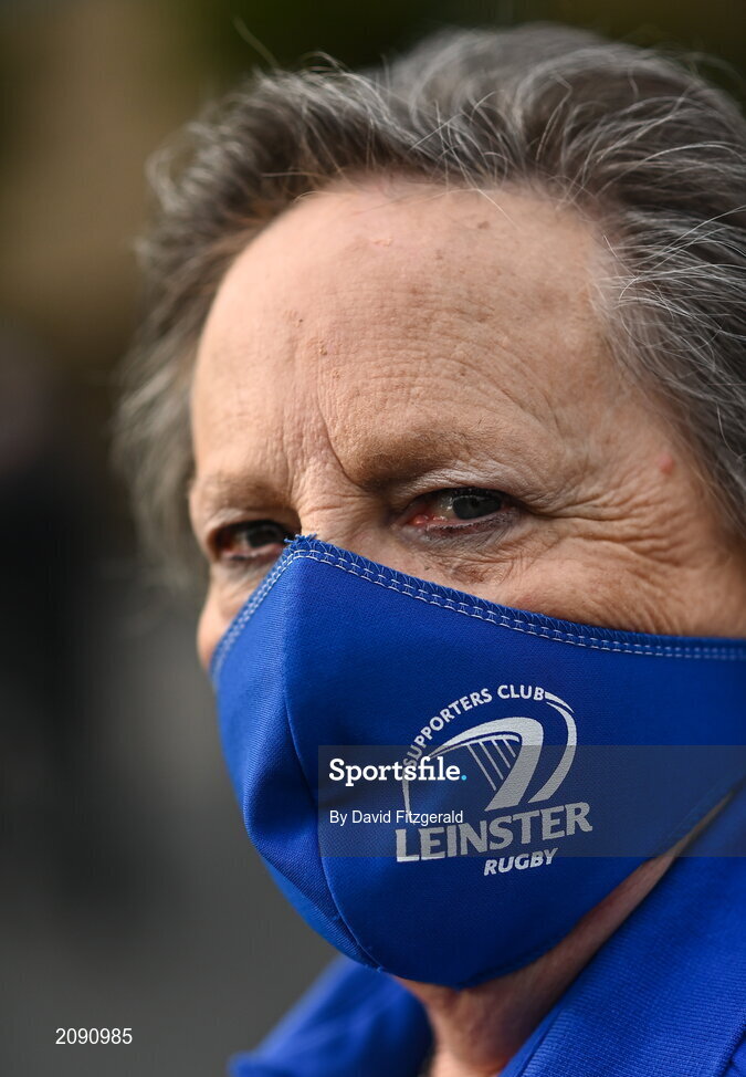 25 September 2021; Leinster fan club mask prior to the United Rugby Championship match between Leinster and Vodacom Bulls at Aviva Stadium in Dublin.  Photo by David Fitzgerald/Sportsfile