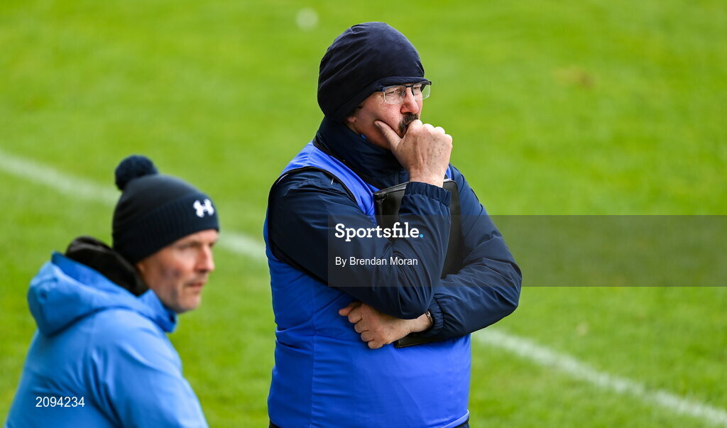 9 May 2021; Laois manager Seamus Plunkett, right, with coach Donach O'Donnell during the Allianz Hurling League Division 1 Group B Round 1 match between Wexford and Laois at Chadwicks Wexford Park in Wexford. Photo by Brendan Moran/Sportsfile