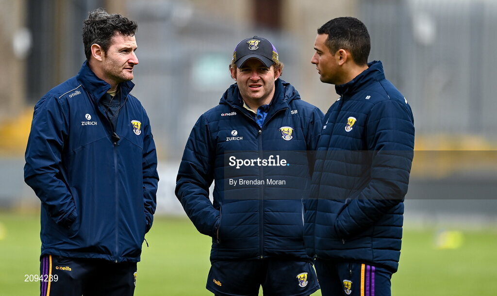 9 May 2021; Wexford selectors, from left, Niall Corcoran, Seoirse Bulfin and Keith Rossiter before the Allianz Hurling League Division 1 Group B Round 1 match between Wexford and Laois at Chadwicks Wexford Park in Wexford. Photo by Brendan Moran/Sportsfile