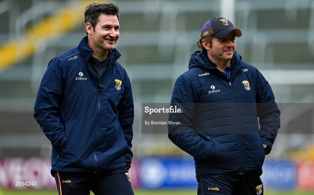 9 May 2021; Wexford selectors Niall Corcoran, left, and Seoirse Bulfin before the Allianz Hurling League Division 1 Group B Round 1 match between Wexford and Laois at Chadwicks Wexford Park in Wexford. Photo by Brendan Moran/Sportsfile