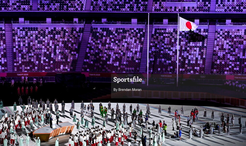 23 July 2021; President of the International Olympic Committee Thomas Bach speaks during the 2020 Tokyo Summer Olympic Games opening ceremony at the Olympic Stadium in Tokyo, Japan. Photo by Brendan Moran/Sportsfile