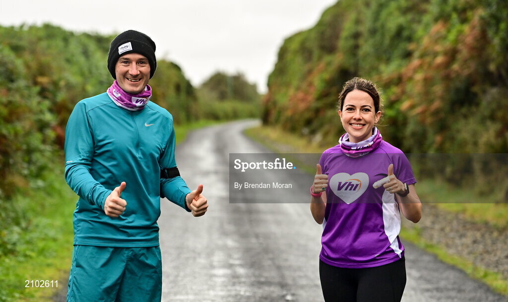 23 October 2021; Parkrun Ireland in partnership with Vhi, added a new parkrun at Achill Greenway on Saturday, 23rd of October, with the introduction of the Achill Greenway parkrun at Achill Greenway, Great Western Greenway in Achill, Mayo. Parkruns take place over a 5km course weekly, are free to enter and are open to all ages and abilities, providing a fun and safe environment to enjoy exercise. To register for a parkrun near you visit www.parkrun.ie. Pictured at the parkrun are former Mayo footballer and Fine Gael TD Alan Dillon and Nicola Shields from VHI. Photo by Brendan Moran/Sportsfile
