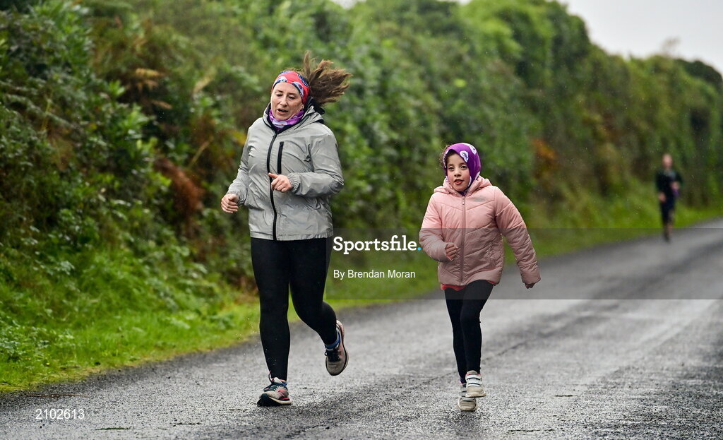 23 October 2021; Parkrun Ireland in partnership with Vhi, added a new parkrun at Achill Greenway on Saturday, 23rd of October, with the introduction of the Achill Greenway parkrun at Achill Greenway, Great Western Greenway in Achill, Mayo. Parkruns take place over a 5km course weekly, are free to enter and are open to all ages and abilities, providing a fun and safe environment to enjoy exercise. To register for a parkrun near you visit www.parkrun.ie. Pictured during the parkrun are Julia Chambers and her daughter Hannah Chambers from Achill in Mayo. Photo by Brendan Moran/Sportsfile