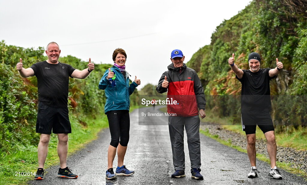 23 October 2021; Parkrun Ireland in partnership with Vhi, added a new parkrun at Achill Greenway on Saturday, 23rd of October, with the introduction of the Achill Greenway parkrun at Achill Greenway, Great Western Greenway in Achill, Mayo. Parkruns take place over a 5km course weekly, are free to enter and are open to all ages and abilities, providing a fun and safe environment to enjoy exercise. To register for a parkrun near you visit www.parkrun.ie. Pictured at the parkrun are, from left, Mike Tolan from Ballina, Mayo, Maura and Ger Buckley from Limerick and Al Burke from Ballina, Mayo. Photo by Brendan Moran/Sportsfile