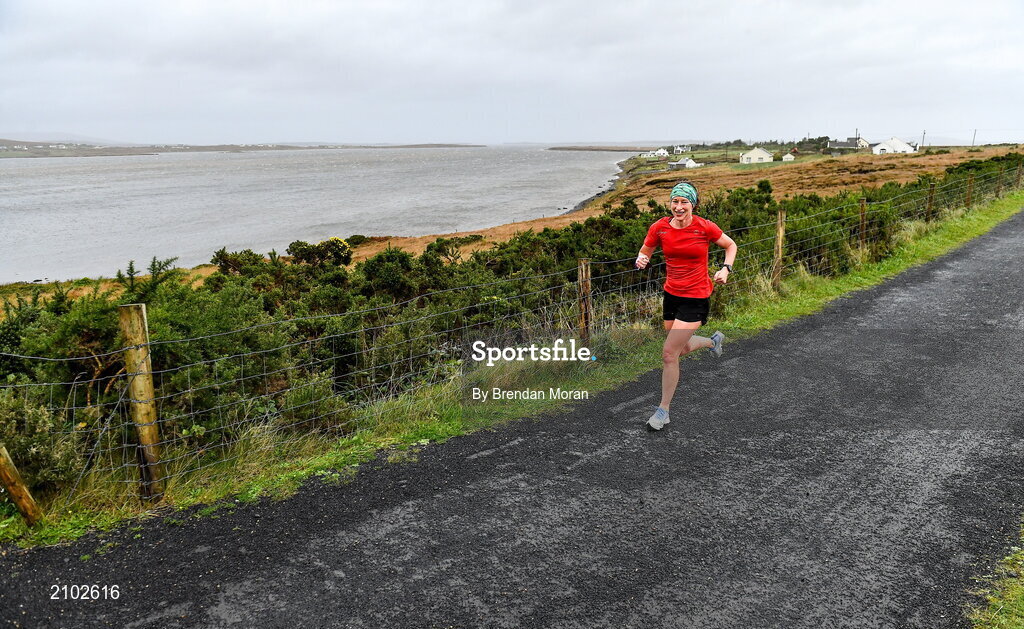 23 October 2021; Parkrun Ireland in partnership with Vhi, added a new parkrun at Achill Greenway on Saturday, 23rd of October, with the introduction of the Achill Greenway parkrun at Achill Greenway, Great Western Greenway in Achill, Mayo. Parkruns take place over a 5km course weekly, are free to enter and are open to all ages and abilities, providing a fun and safe environment to enjoy exercise. To register for a parkrun near you visit www.parkrun.ie. Pictured is a participant during the parkrun. Photo by Brendan Moran/Sportsfile